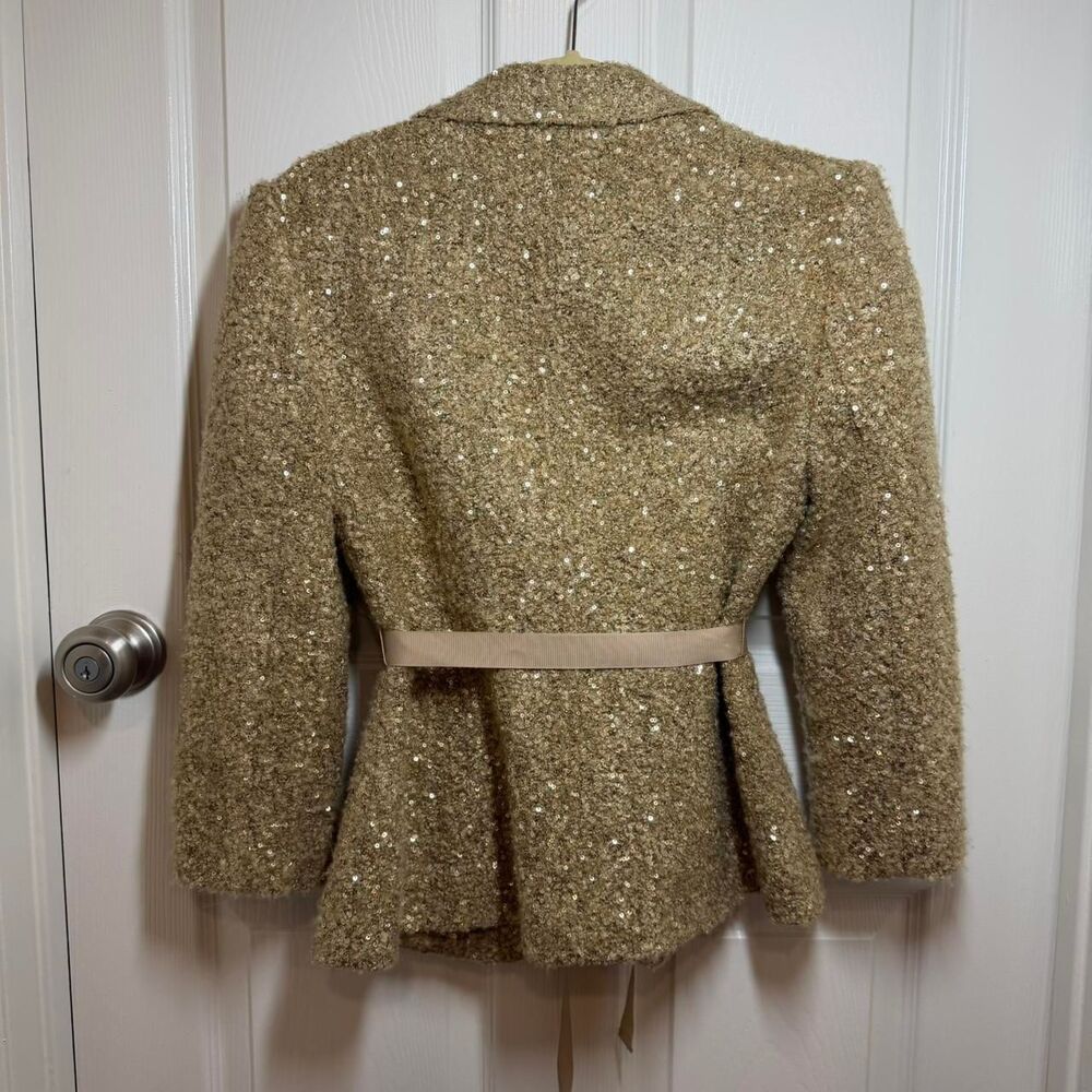 Vintage 90s Robbi & Nikki Women's Sparkling Gold Sequin Belted Jacket Large - Picture 3 of 8